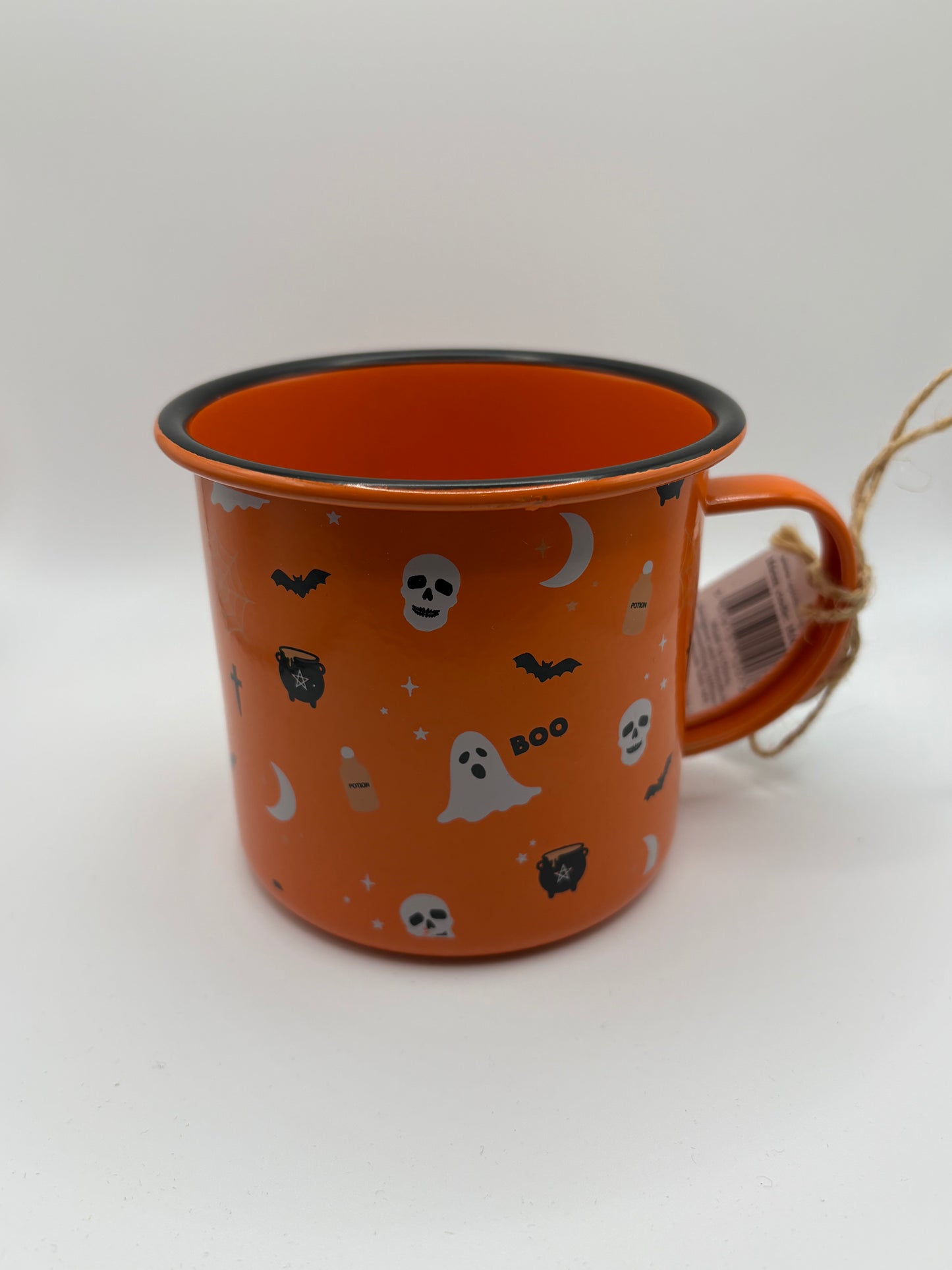Orange spooky enamel mug