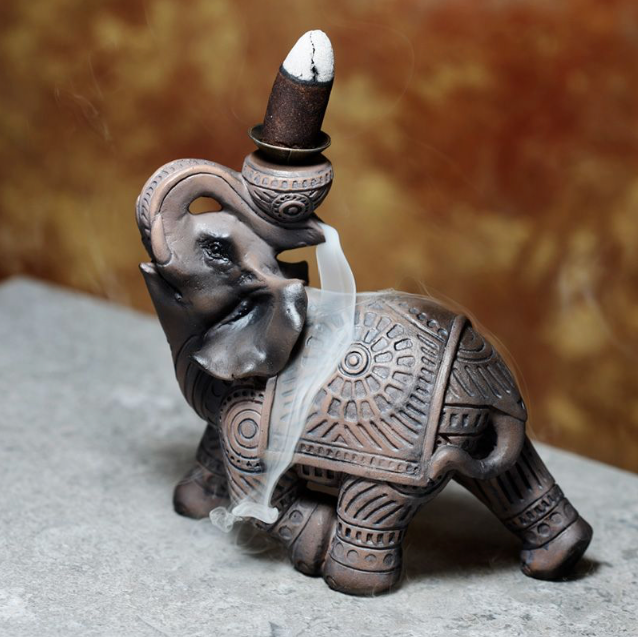 Back Flow Incense Burner - Wood Effect Elephant
